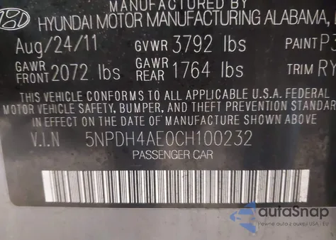 2012 Hyundai Elantra Limited z USA, uszkodzony, nr VIN 5NPDH4AE0CH100232